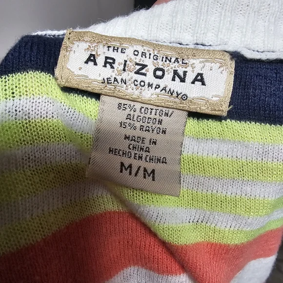 Arizona Jeans Y2k Cropped Roll Tab Sleeve Striped Cardigans Coral Green White - Picture 7 of 12